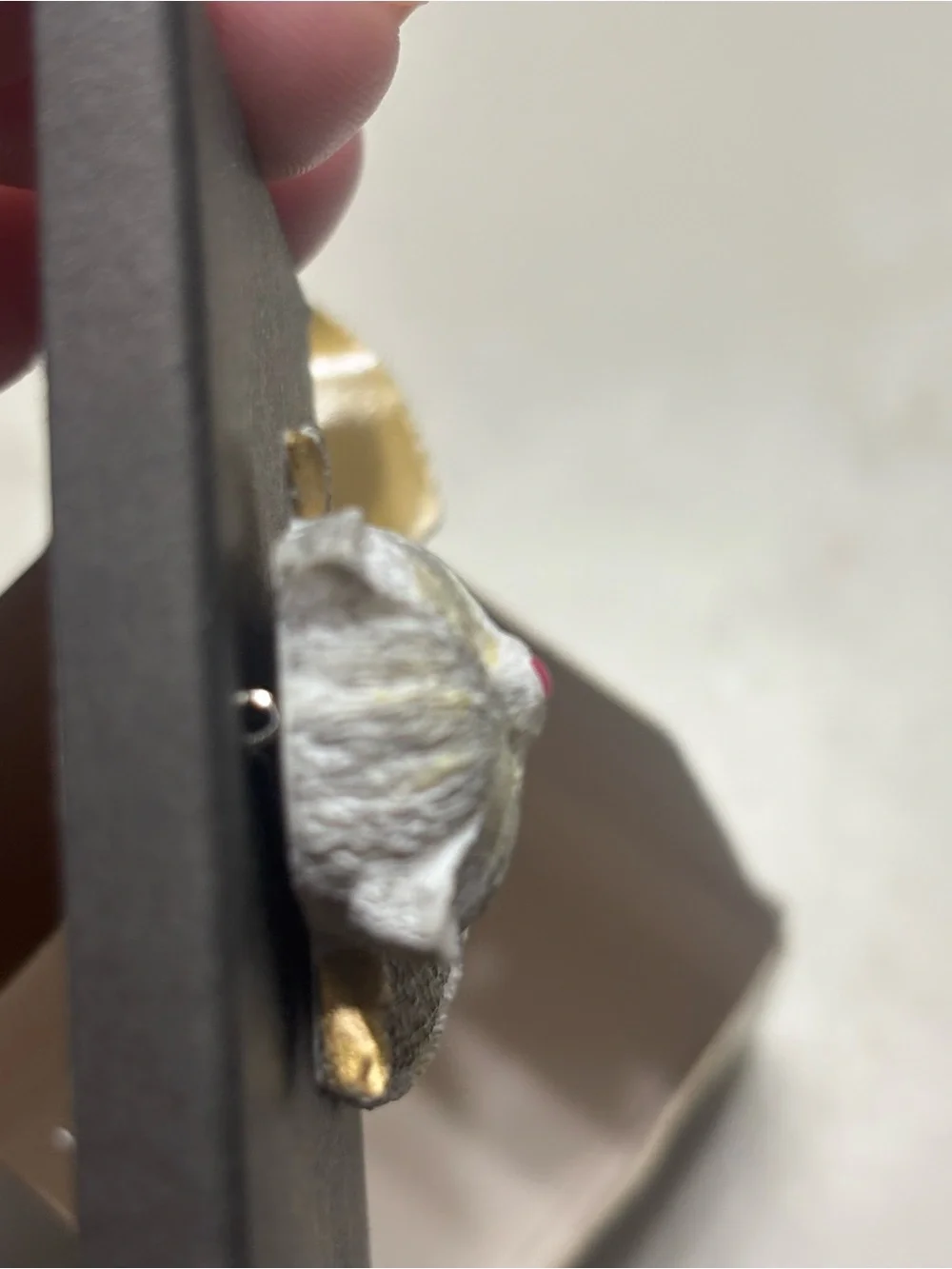 Avon White and Gold Angel Cat Pin with Light Blue Bow